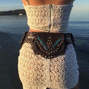 Faux Leather Studded Boho Festival Utility Belt Hip Bag